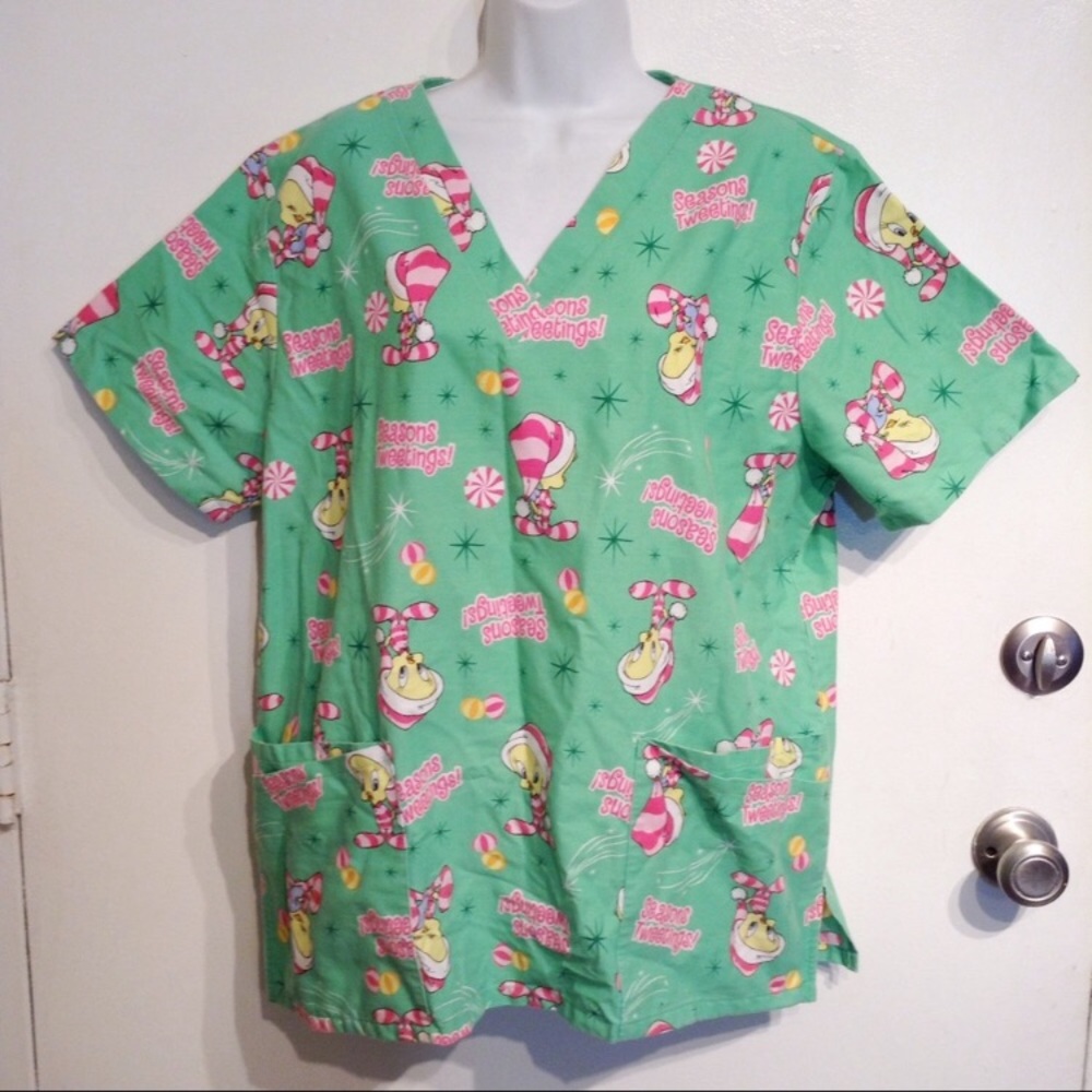 Tweety Bird Looney Tunes Holiday Uniform Scrub Top